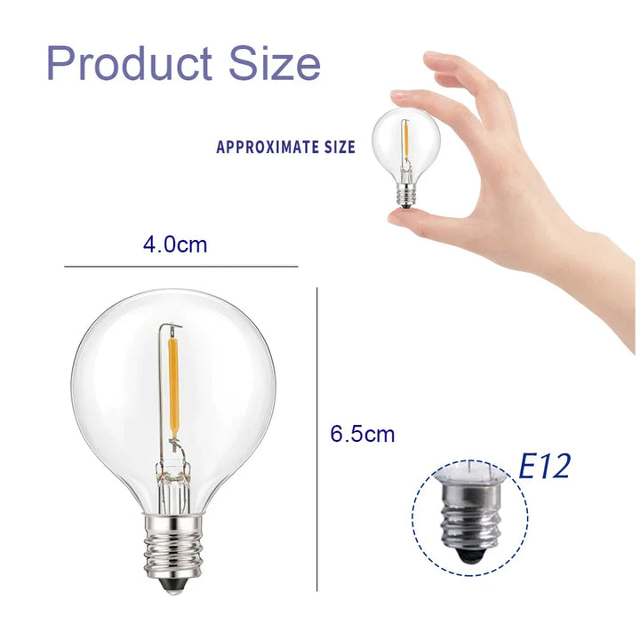 Stornfield | G40 bulbs, E12, 5V, 110V, 220V, 1W, plastic bulbs, string lights, for indoor and outdoor use, patio, home, garden, decoration, warm white