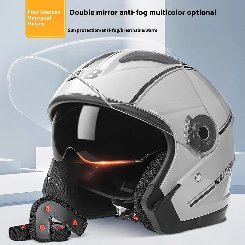 Stornfield | Retro 3/4 Open-Face Motorcycle Helmet with Dual Lens – AeroRide