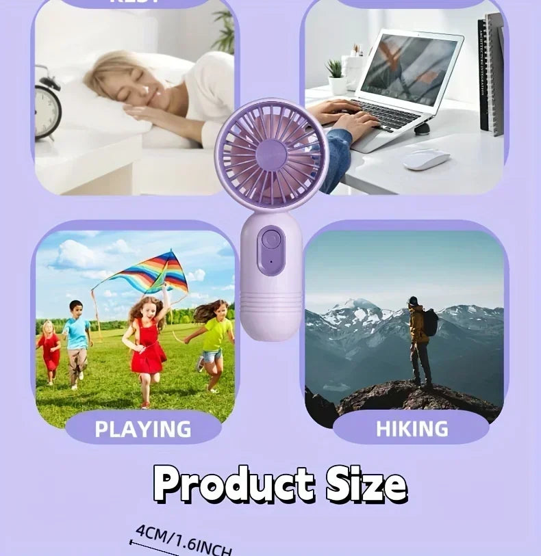 Mini Handheld USB Fan – 3-Speed Strong Wind Portable Desk Fan, Rechargeable for Students, Office, Outdoor, Travel, and Camping | Stornfield