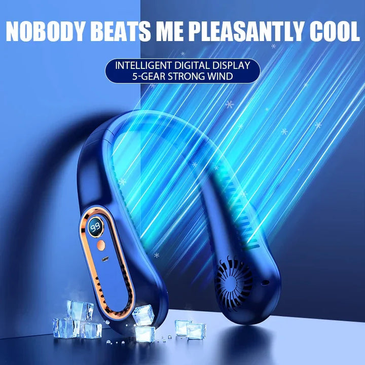 Portable Mini Bladeless Neckband Fan with Digital Display - USB Rechargeable Air Cooler for Neck, Hands-Free Cooling Experience | Stornfield
