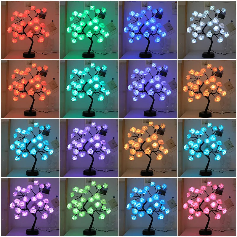 Stornfield | Lumières de Table en Fleurs Roses RGB 24LED USB Batterie Lampe de Fée Lumière de Nuit Décoration de Fête à Domicile Noël Mariage Chambre Cadeau