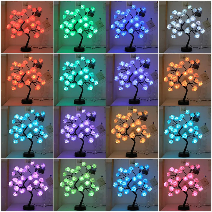 Stornfield | Lumières de Table en Fleurs Roses RGB 24LED USB Batterie Lampe de Fée Lumière de Nuit Décoration de Fête à Domicile Noël Mariage Chambre Cadeau