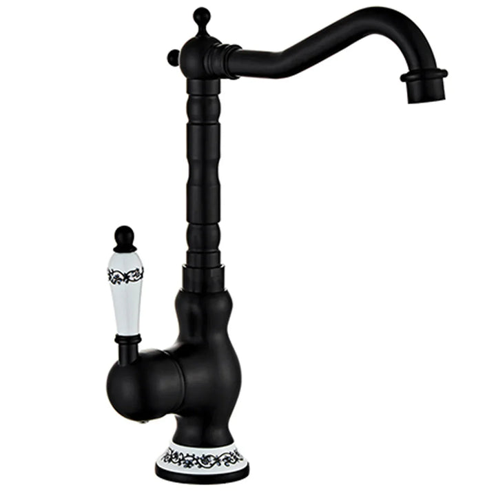 Kitchen Faucet in Antique Brass with Ceramic Handle - 360° Swivel | Stornfield Traditional Design