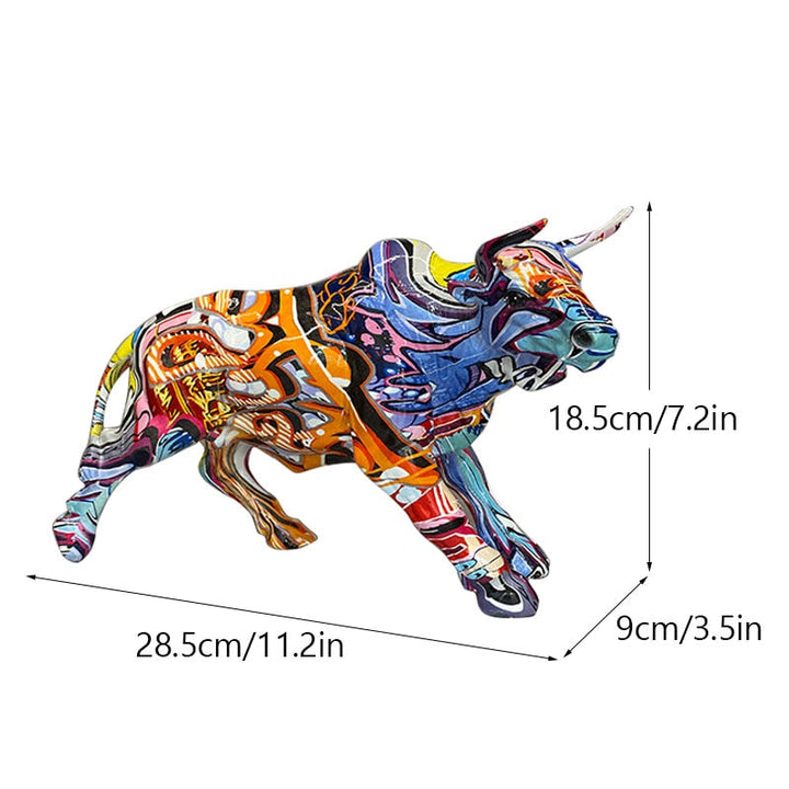Stornfield | Graffiti-Painted Resin Bull Figurines Home Decor Living Room Bedroom Office Desk Feng Shui Ornaments Collection Statues