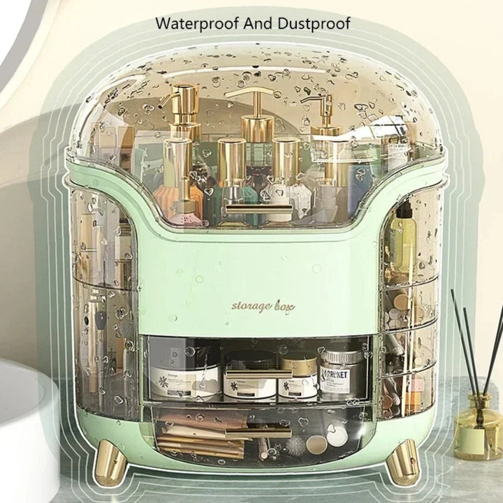 Luxury Transparent Makeup Organizer with Rotating Doors and Drawers | Stornfield