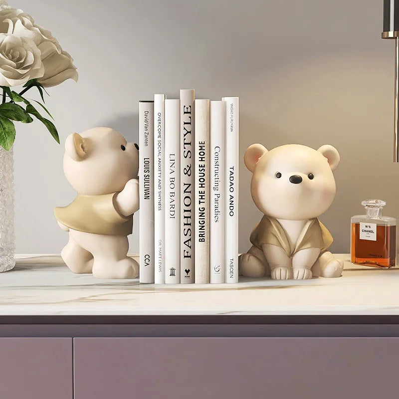 Milo Bear Bookend Decorative Figurine in Cream Finish | Stornfield