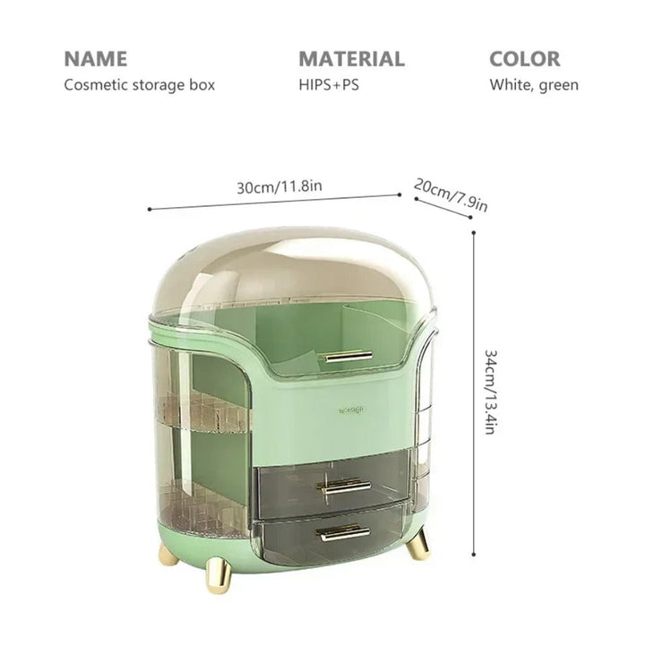 Luxury Transparent Makeup Organizer with Rotating Doors and Drawers | Stornfield