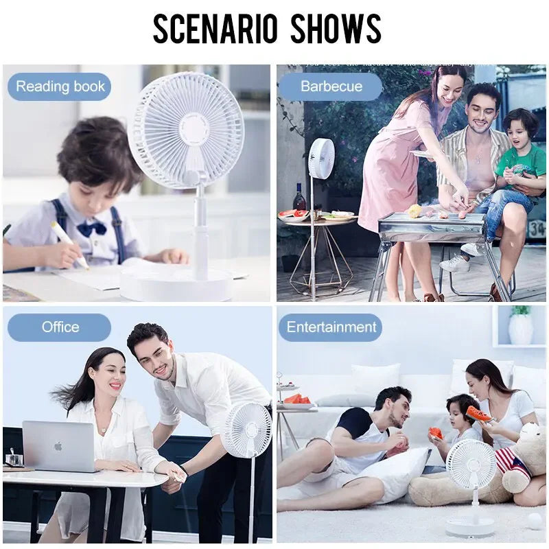 7200mAh USB Rechargeable Portable Folding Fan Floor Low Noise Fan for Outdoor Home Wireless Fan 4 Speed Camping Portable Fan | Stornfield