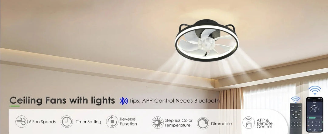 Modern LED Ceiling Fan Light with DC Motor - 6 Speed, Timer, Low Floor Attic Fan, Remote Control Decorative Light | Stornfield