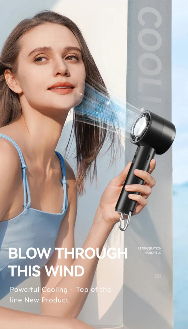 Silent High-Speed USB Handheld Fan – Portable Small Fan with LED Display, High Wind Power, and Cooling Air Conditioner Function | Stornfield