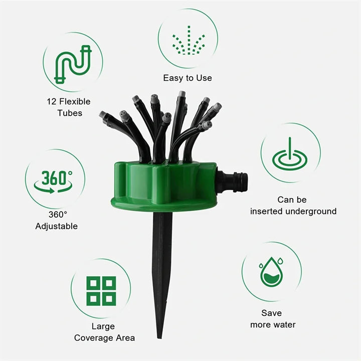 Stornfield | 12-in-1 Garden Irrigation System – Adjustable Sprinkler with 360-Degree Irrigation
