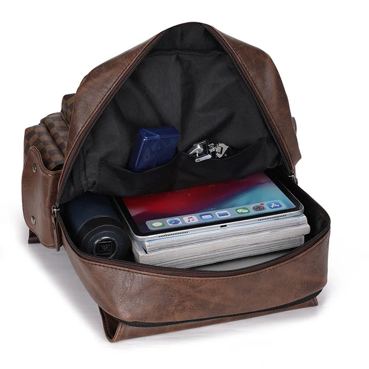 Stornfield | Versatile Trendy Plaid Business Backpack for Men Large Capacity Luxury Brand Design PU Leather Backpack Men's School Backpack
