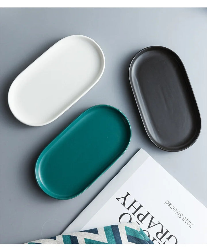 Stornfield | Nordic Marbled Ceramic Oval Tray for Jewelry, Accessory Storage, Soap Holder, Golden Wave, Bathroom Cup, Bath Decoration
