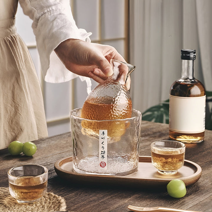 Japanese Sake Set made of glass – Elegant carafe with cups | Perfect for wine, whisky & liqueur | Stornfield
