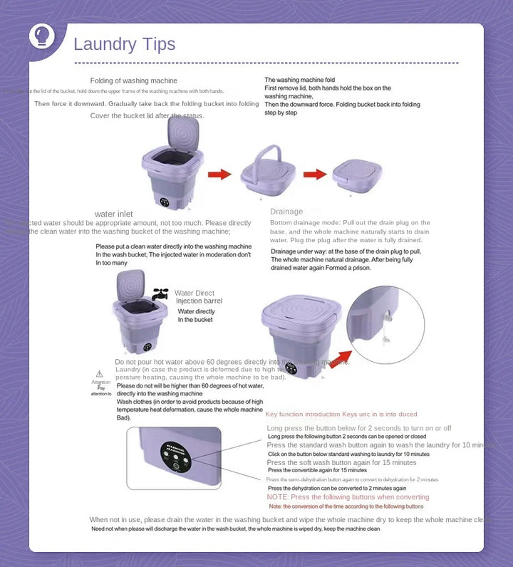8L Portable Mini Folding Washing Machine