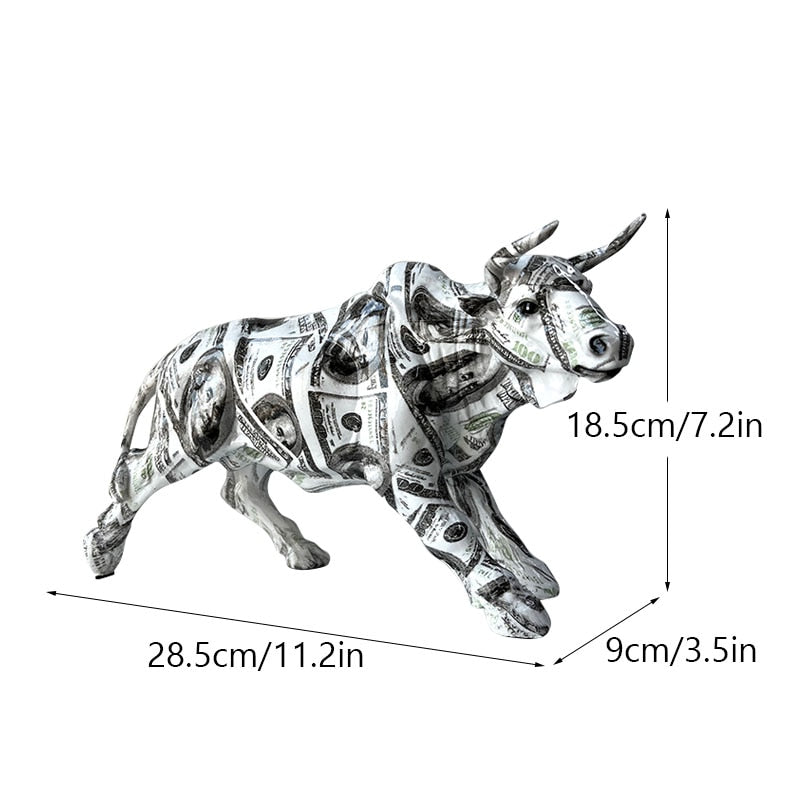 Stornfield | Graffiti-Painted Resin Bull Figurines Home Decor Living Room Bedroom Office Desk Feng Shui Ornaments Collection Statues