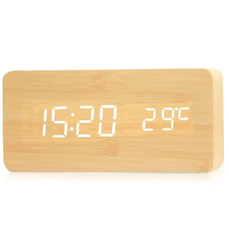 Digital LED wooden clock with temperature display, alarm function and modern design – Perfect for bedroom or office, energy-saving and stylish | Stornfield