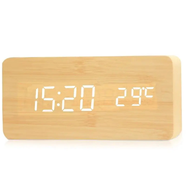 Digital LED wooden clock with temperature display, alarm function and modern design – Perfect for bedroom or office, energy-saving and stylish | Stornfield