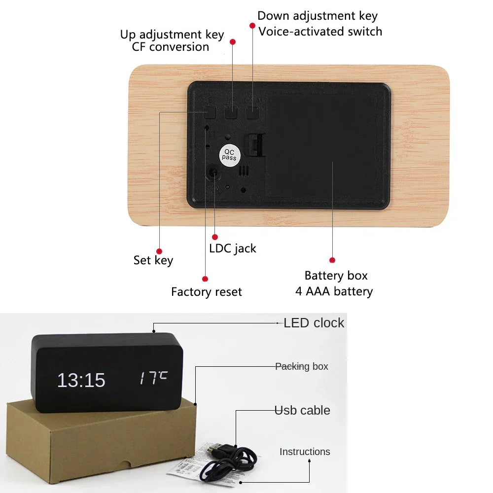Stornfield | Réveil LED intelligent en bois pour chambre
