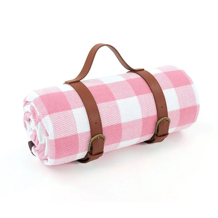 Waterproof picnic blanket with leather carrying strap | Stornfield