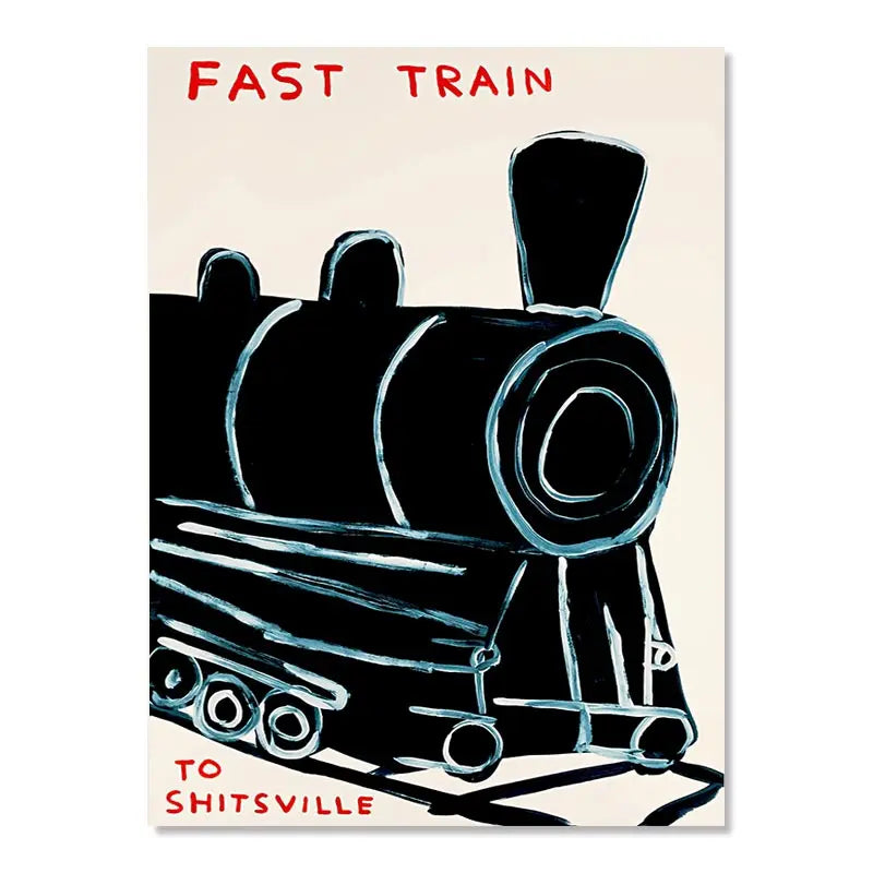 Stornfield | David Shrigley Rabbit Cat Wine Biscuit Train Wall Art Abstract Prints Canvas Painting Nordic Poster Pictures Living Room Decor