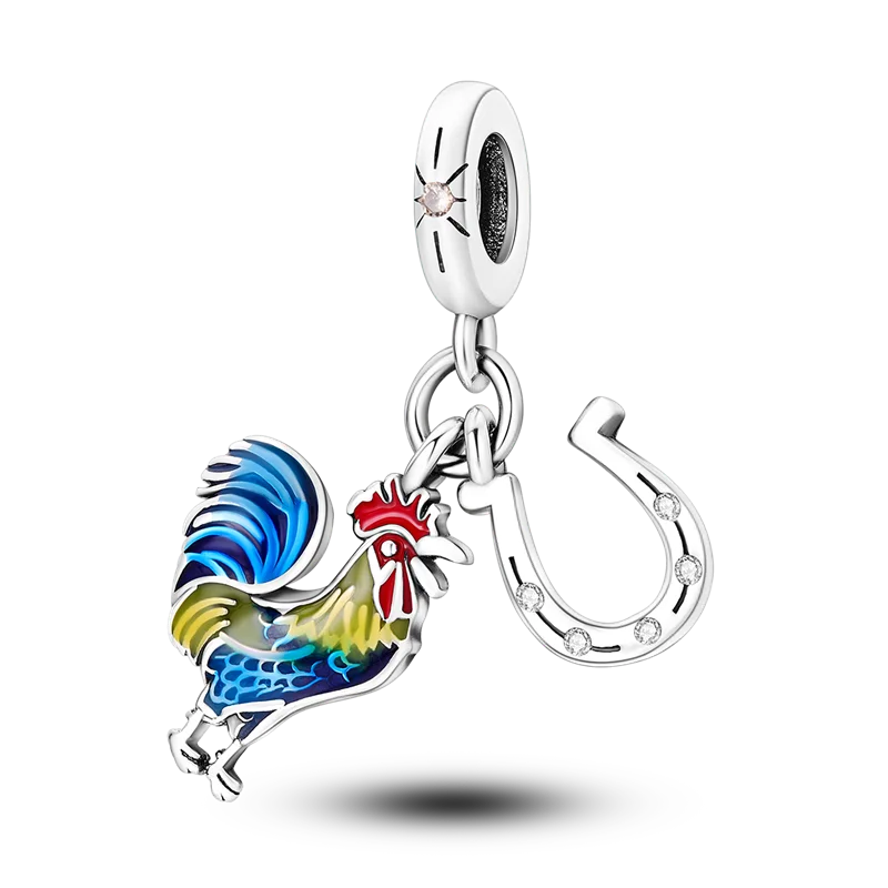 Stornfield | 925 Sterling Silver Charms, Leopard Gold Beads, Colorful Chameleon Rhino Lion Beetle Cat Pendant Compatible with Original Pandora Bracelet Jewelry