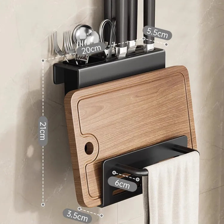 ChefSpace Wall-mounted Knife Holder with Cutting Board Storage – Stainless Steel Stornfield
