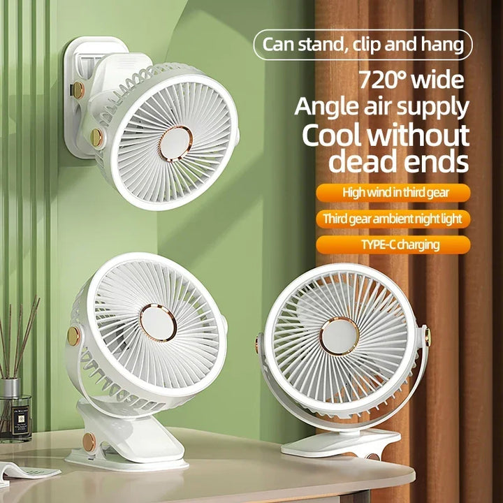 Multi-Angle Outdoor Clip-On Rechargeable Cooling Fan | Stornfield