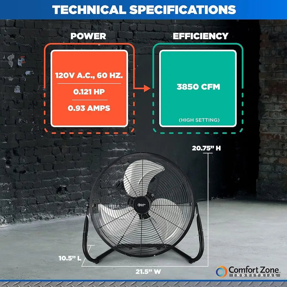 18-Inch Industrial High-Velocity Floor Fan – 3-Speed Adjustable Tilt with Carry Handle for Workshop & Home Use | Stornfield