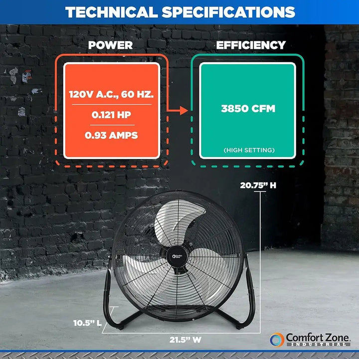 18-Inch Industrial High-Velocity Floor Fan – 3-Speed Adjustable Tilt with Carry Handle for Workshop & Home Use | Stornfield