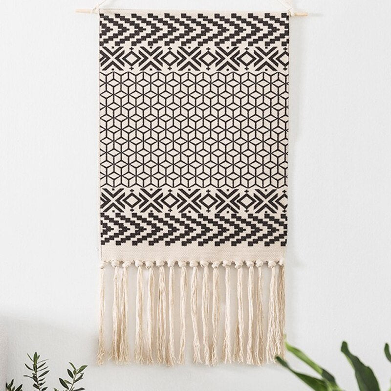 Stornfield | Tenture Murale Bohémienne, Mur Tissé en Macramé, Décoration d'Intérieur, Tassel en Lin de Coton, Fait Main, Tissé, Art de Toile Géométrique, Tentures Murales de Fond