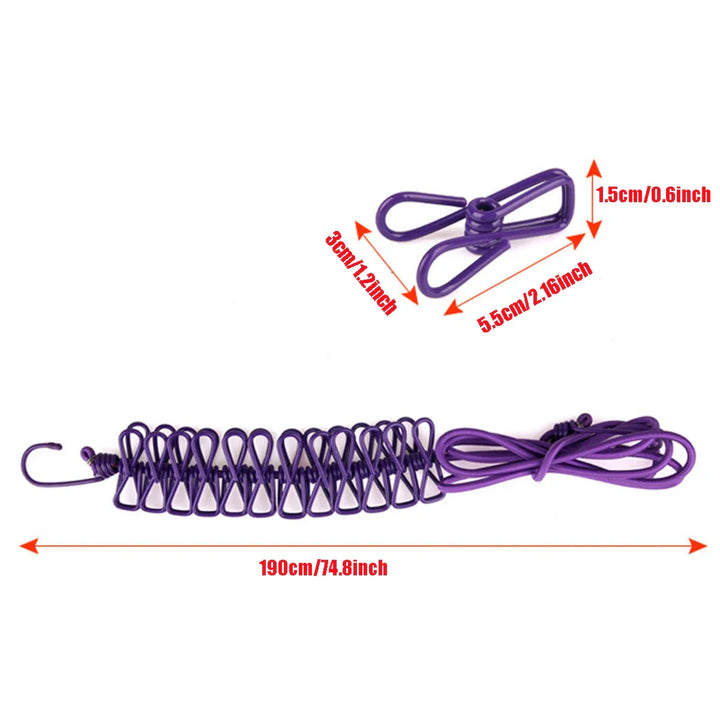 Windproof Non-Slip Elastic Multi-Clip Travel Clothesline | Stornfield