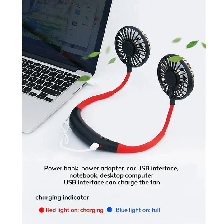 USB Portable Hands-Free Neck Fan - Rechargeable Mini Sports Fan, 3-Speed Adjustable Dual Fan for Home Office & Outdoor Use | Stornfield