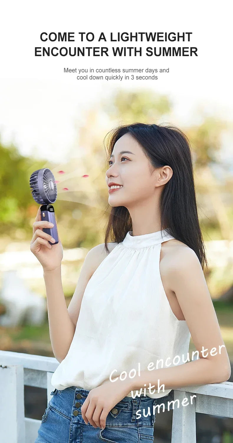 5000mAh Handheld Mini Fan – Wireless USB Rechargeable Portable Fan with Digital Display, Phone Holder, 5-Speed Foldable Neck Hanging Fan | Stornfield