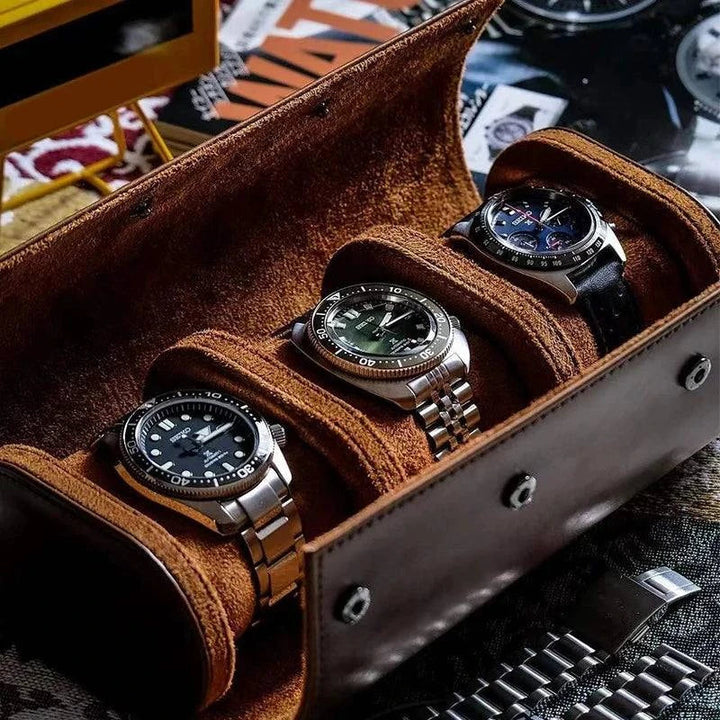 Stornfield | 3-Slot Vintage Leather Men's Watch Case for Travel
