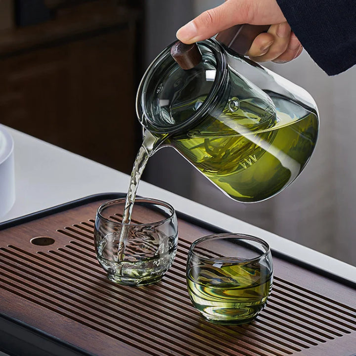 Stornfield | GIANXI Retro Glass Teapot with Wooden Handle Transparent Tea Set Ceremony Tea Ceramic Cup Filter High Borosilicate Silica Pot 530ML