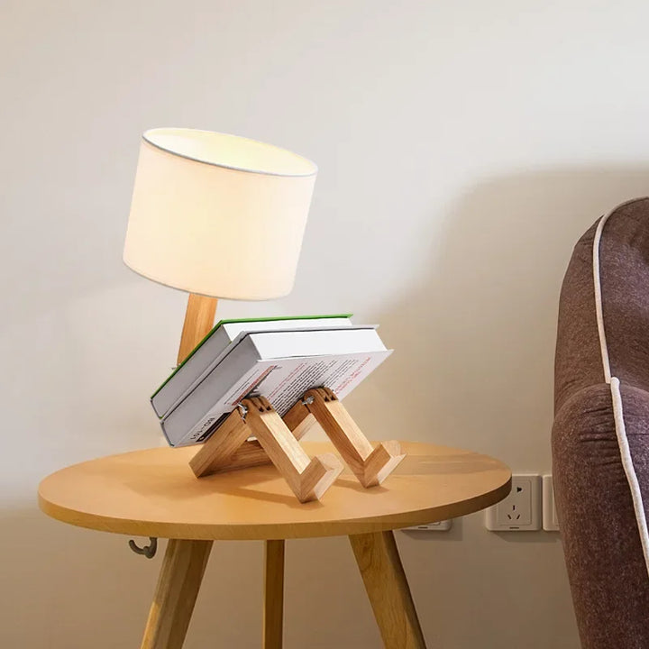 Wooden Table Lamp with Book Holder - RutanFlex | Stornfield