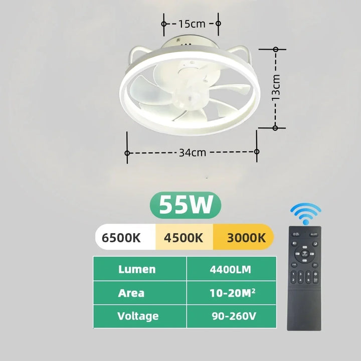 Modern LED Ceiling Fan Light with DC Motor - 6 Speed, Timer, Low Floor Attic Fan, Remote Control Decorative Light | Stornfield