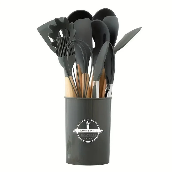 ChefEase – 12-piece Silicone Cooking Utensils Set with Wooden Handles | Stornfield