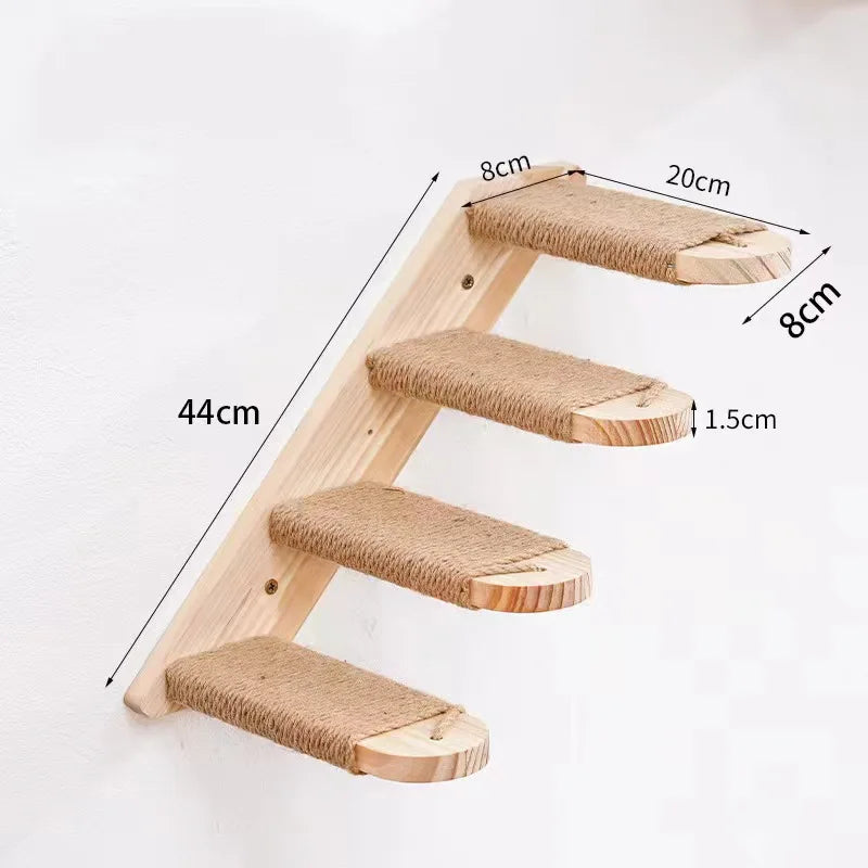 Cat climbing ladder for wall mounting, made of wood with sisal, Stornfield