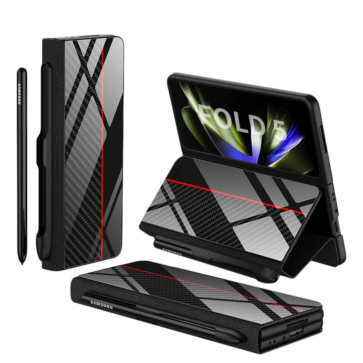 Stornfield | Glass Case with Shockproof Armor, Stand, Leather Pouch for Samsung Galaxy Z Fold 5/4