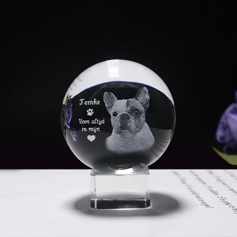 Personalized crystal ball with pet photo & LED base Stornfield