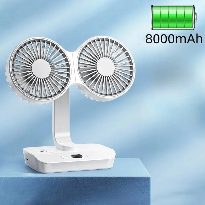 Adjustable Double-Head Portable Table Fan Night Lamp | Stornfield