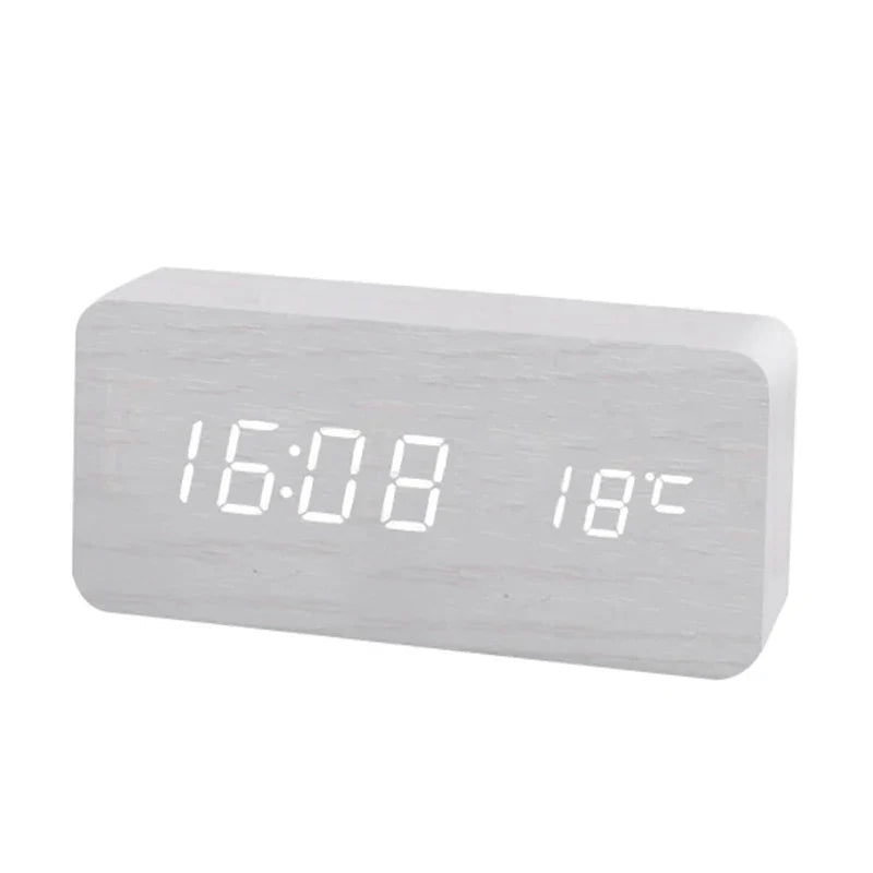 Digital LED wooden clock with temperature display, alarm function and modern design – Perfect for bedroom or office, energy-saving and stylish | Stornfield