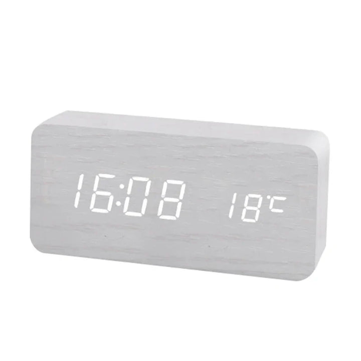 Digital LED wooden clock with temperature display, alarm function and modern design – Perfect for bedroom or office, energy-saving and stylish | Stornfield