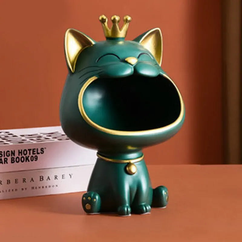 Stornfield | Fortune Crown Big Mouth Cat Entrance Key Holder Decorative Ornament, Light Luxury Housewarming Gift Sculpture