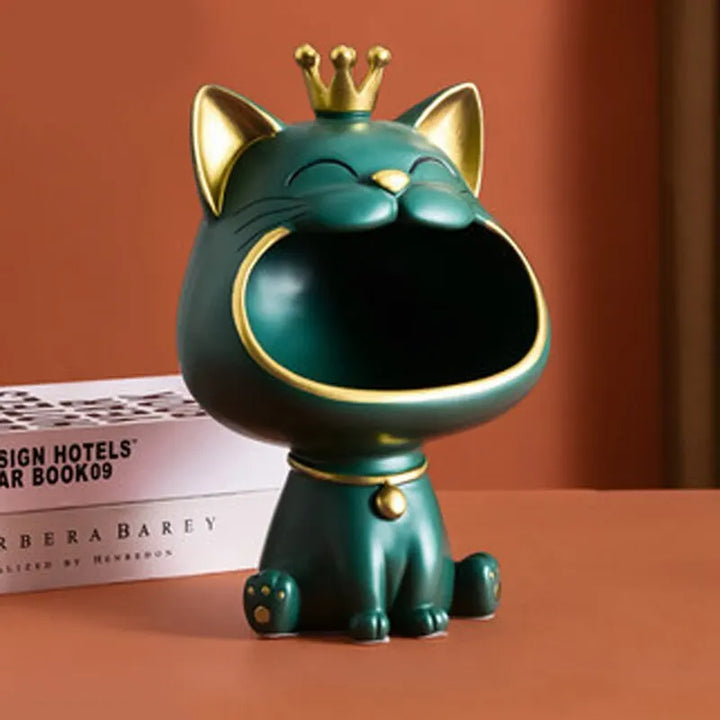 Stornfield | Fortune Crown Big Mouth Cat Entrance Key Holder Decorative Ornament, Light Luxury Housewarming Gift Sculpture