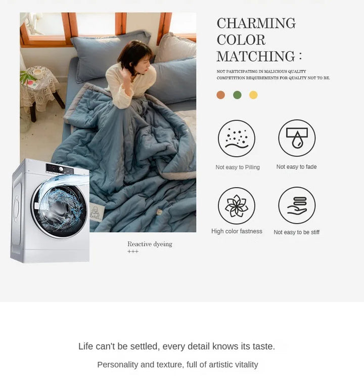 2024 Japanese Cotton-Polyester Summer Quilt – Lightweight, Washable, Skin-Friendly Solid Color Quilt | Stornfield