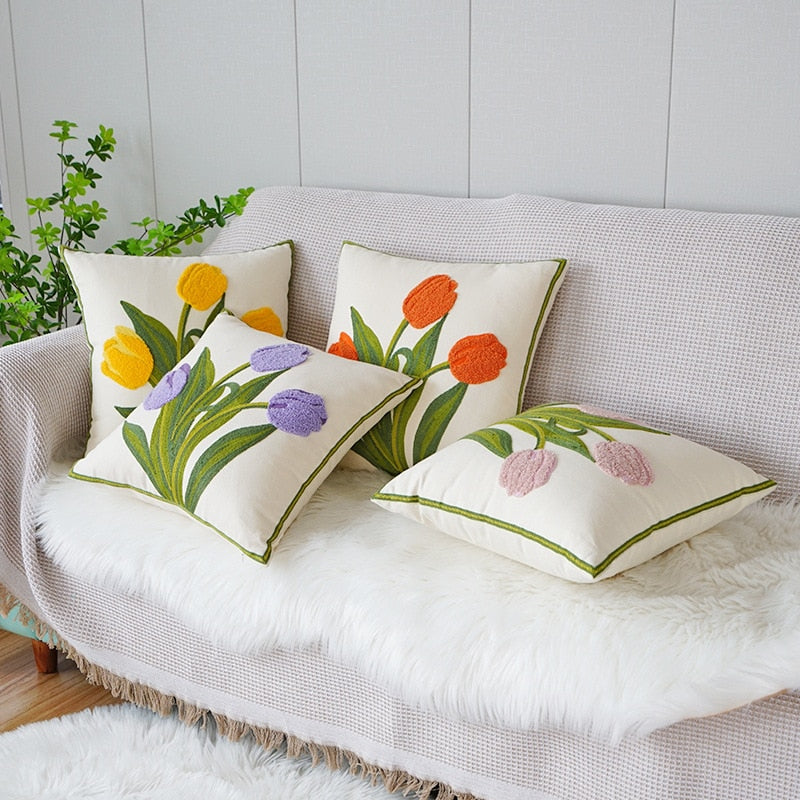 Embroidered Tulip Cushion Cover | Stornfield