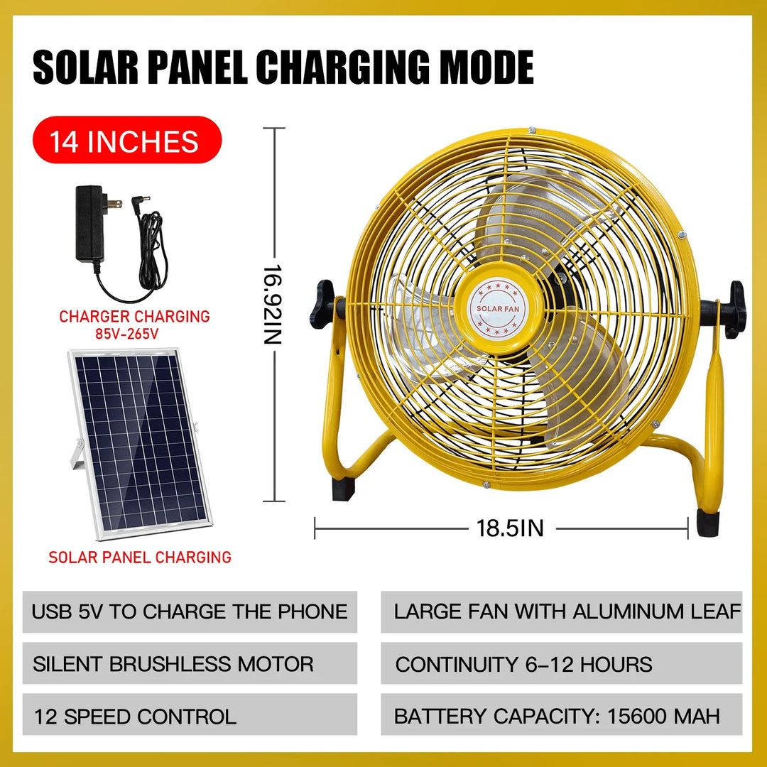 214-Inch Portable Rechargeable Table Fan – Solar & AC Powered Dual Input for Home, Camping & Fishing | Stornfield